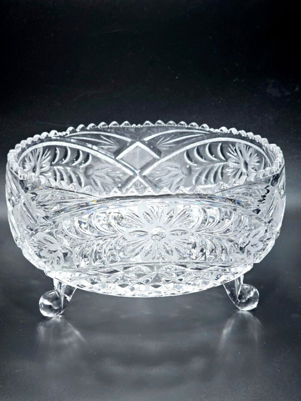 Anna Hutte Cut Glass Bowl vintage West Germany Lead Crystal footed Centerpiece